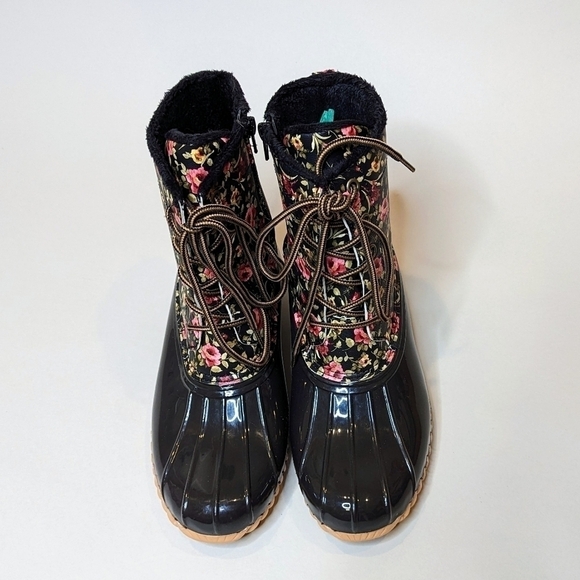 Sporto Bella Waterproof Lace-Up Duck Boot with Zipper Black Floral 9M NIB NWT - Picture 4 of 13